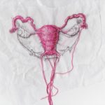 Uterus, embroidery and drawing on mixed paper, approx 8x10, 2016